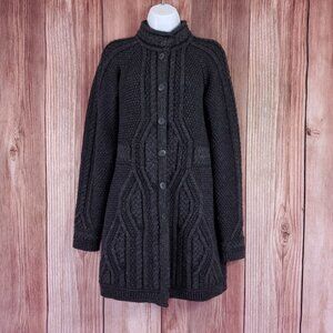 Inis Crafts Ireland Womens Large 100% Merino Wool Cable Knit Gray Cardigan Coat